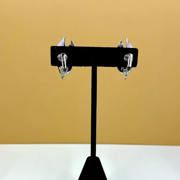 Vintage Coro Signed Silver Plated Art Deco Clip On Earrings - Picture 3 of 6